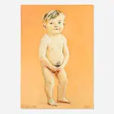 Jacques Flèchemuller, Untitled (Baby with Orange Background), oil on board