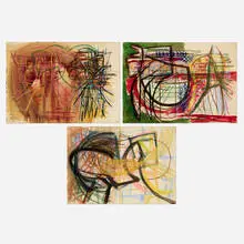 Mino Guerrini, Three works, watercolor, chalk, pastel and charcoal on Fabriano