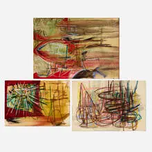 Mino Guerrini, Three works, watercolor, pastel, and charcoal on paper