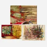 Mino Guerrini, Three works, watercolor, pastel, and charcoal on paper