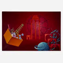 Atirnomis, Dark Maroon with Blue Ribbons & Arch Columns, 1968, oil on canvas