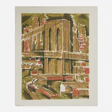 Max Arthur Cohn, Brooklyn Bridge, 1945, screenprint in colors