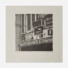 Radio City Deli by Robert Cottingham, 1920, offset lithograph, sold Nov 2022