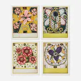 Tony Fitzpatrick, Trinity Flower; Passage Flowers; Star Lillies; Star Trillium (four works from the Flowers of Circumstance series), 1997-99, copper plate etching with hand-coloring