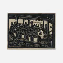 William Jacobs, Flowers Maxwell St. Market (Chicago), 1930, linocut