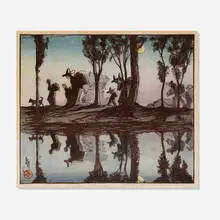 Helen Hyde, Moonlight on the Viga Canal — Mexico City, 1912, woodcut in colors