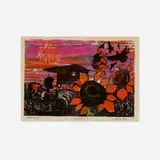 William H. Williams, Jr., Sunflowers, 1959, woodcut in colors on thin imitation Japan