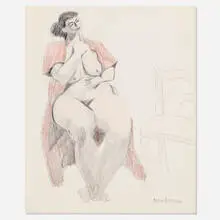 Nude with Chair by Milton Avery, 1956, graphite and colored pencil on paper, sold Jul 2021