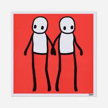 Holding Hands (red) by Stik, 2020, offset lithograph in colors, sold Jul 2021