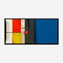 Polychrome Wood Relief #A67 by Abe Ajay, 1967, acrylic on wood, sold Jul 2021