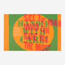 handle with care by Corita Kent, 1967, screenprint in colors on paper laid to board, sold Jul 2021