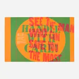 handle with care by Corita Kent, 1967, screenprint in colors on paper laid to board, sold Jul 2021
