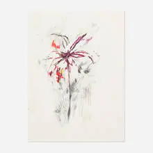 Wardell Milan, Red Flower, 2012, oil, pastel, watercolor, graphite and charcoal on paper