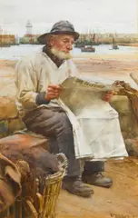 Ri Walter Langley, News from afar, watercolour