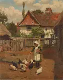 Blandford Fletcher, Feeding time, oil on canvas
