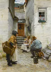 Ri Walter Langley, Cornish fisherfolk, oil on canvas