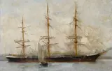Rws Henry Scott Tuke Ra, A three-masted ship at anchor, oil on canvas