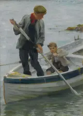 Rws Henry Scott Tuke Ra, Keeping her off, oil on canvas