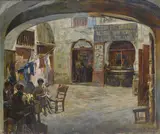 Ra Stanhope Alexander Forbes, Figures in an Italian courtyard, outside the studio of Luigi Tolomeo, oil on canvas