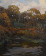 Elizabeth Forbes, The Autumn gardener, oil on canvas laid down on to board