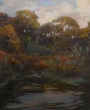 Elizabeth Forbes, The Autumn gardener, oil on canvas laid down on to board