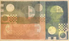 John Wells, Untitled, Linocut with gouache