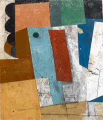 Mediterranean Head by Bryan Ingham, oil, collage and pencil on board, offered Nov 2008