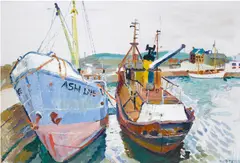 Fred Yates, Penzance harbour, oil on board