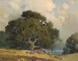 Percy Gray, An Old Oak with a Lake in the Distance, oil on canvas on board