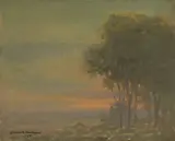 Coastal Trees on a Misty Evening by Granville Redmond, oil on masonite, sold Nov 2008