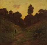 Charles Chapel Judson, A Young Woman on a Path at Dawn, oil on canvas