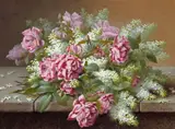 Raoul M. de Longpre, Still Life with Pink Roses and Lilacs, gouache on paper