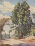 Clark Hobart, Trees along the Roadside, oil on canvas