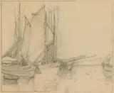 Edgar Alwin Payne, Breton Tuna Boats, pencil on paper