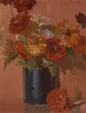 Hanson Puthuff, A Blue Vase with Orange Mums