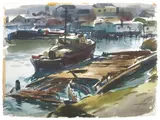 Maurice Logan, Boat at Dock with Wharf Behind