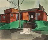 George Post, Roadside Warehouse, Emeryville, California, watercolor on paper