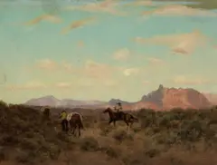 Charles Dorman Robinson, Cowboys with Pack Horses, oil on canvas board
