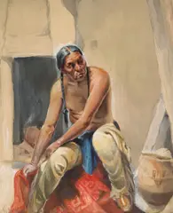 Joseph Imhoff, Seated Indian, watercolor and gouache on paper on board