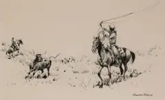 Team Roping by Edward Borein, ink on board, offered Nov 2008