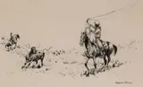 Team Roping by Edward Borein, ink on board, offered Nov 2008