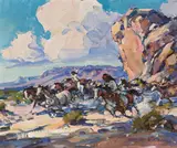 Marjorie Reed, Apache Raid at Hueco Tanks (Sketch for the Butterfield Trail through New Mexico and Texas)