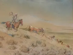 Rounding Up the Strays by Edward Borein, watercolor on paper, sold Nov 2008