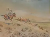 Rounding Up the Strays by Edward Borein, watercolor on paper, sold Nov 2008