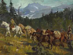 Packing In by Frank B. Hoffman, oil on canvas board, sold Nov 2008