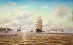 William A. Coulter, Ships Sailing in the San Francisco Bay with Fort Point in the Distance, 1907, oil on canvas