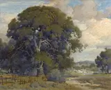 A Path through the Oaks with a Farmhouse in the Distance by Percy Gray, pencil and watercolor on paper on board, sold Nov 2008