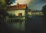 Will Sparks, Adobe Homes near a Lake, oil on canvas