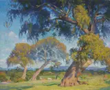 Abel George Warshawsky, Valley Oaks; Coastal Rocks (double-sided), oil on canvas
