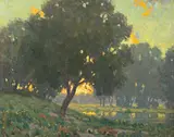 A Peaceful Pond at Sunset by Granville Redmond, oil on canvas, sold Nov 2008